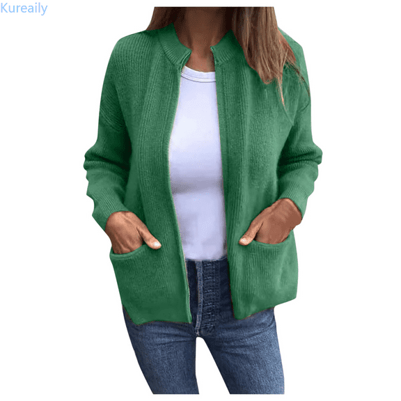 Kureaily Women’s Fall Winter Casual Stylish Solid Color Pocket Cardigan Jacket Solid Color Cardigan