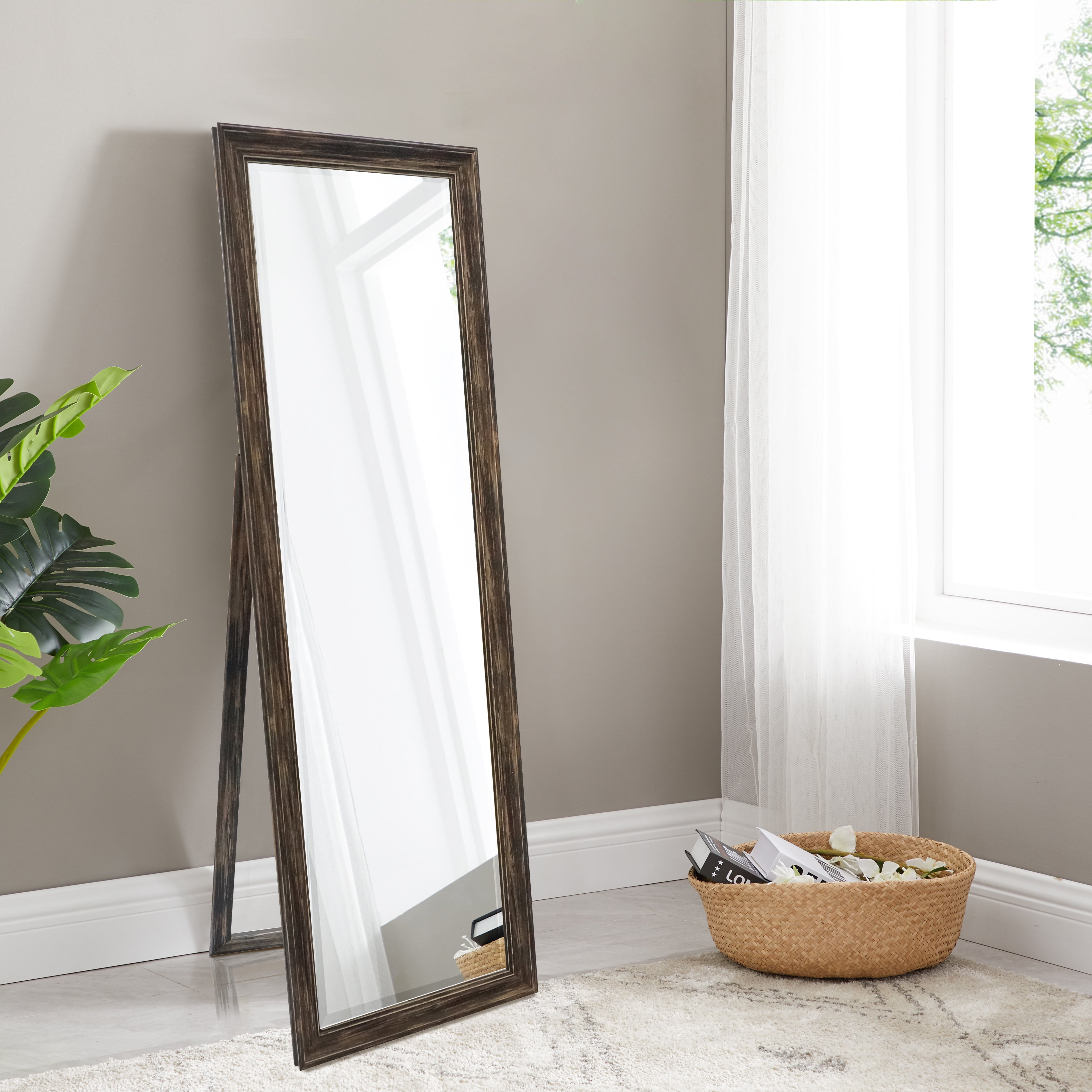 Martin Svensson Home 20 in x 62 in Antique White Wash Farmhouse Floor Mirror