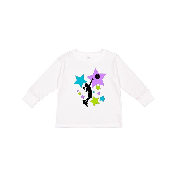 Inktastic Girl Playing Basketball purple, blue, green stars Boys or Girls Long Sleeve Toddler T-Shirt
