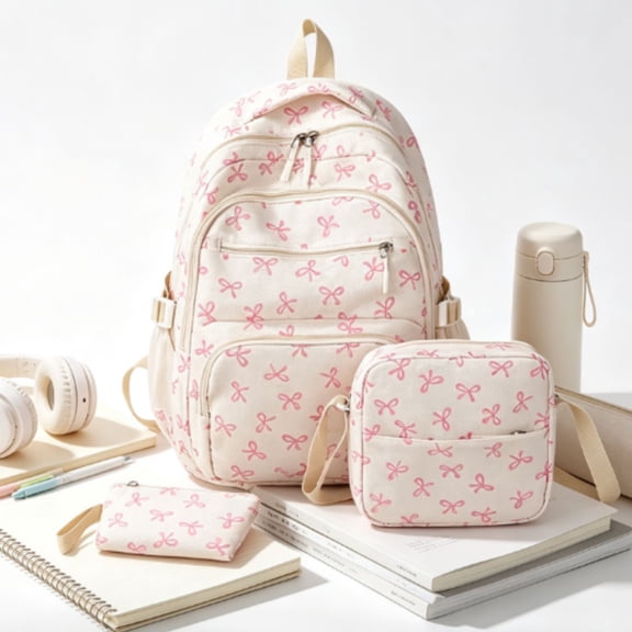 Pink Bow Backpack, Bow Backpack,Coquette Bow Daypack Cute Kawaii Rucksack With Built In Organizer Pink