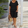 thumbnail image 2 of JULMCOMO Two Piece Sets for Women Ruffle Layered Scoop Neck Short Sleeve Summer Tops Wide Leg Loose Fit Trendy Short Sets with Pockets Black XL, 2 of 4