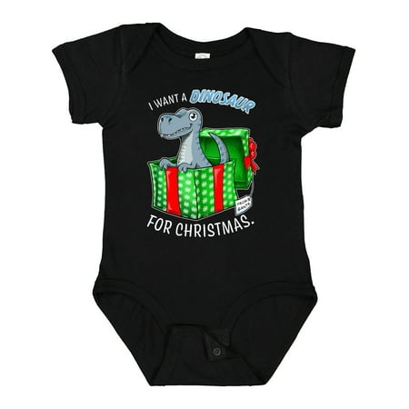 

Inktastic I Want a Dinosaur for Christmas in Green and Red Gift Box Gift Baby Boy or Baby Girl Bodysuit