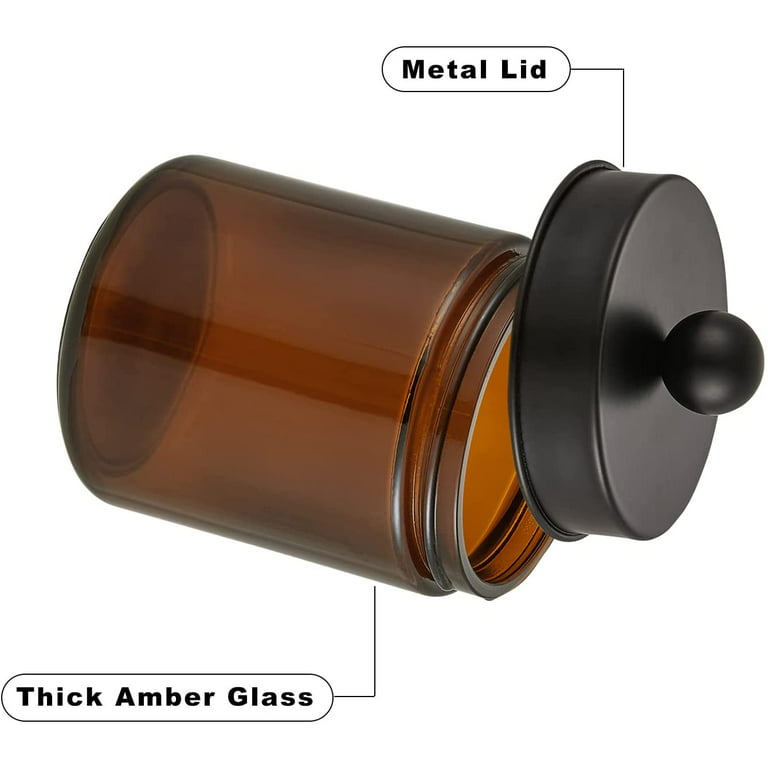 R Flory Glass Jars Bathroom Organizer Qtip Holder Vanity Canister Jar Glass Lid Cotton Swabs Container 2 Pcs/Set (Amber)