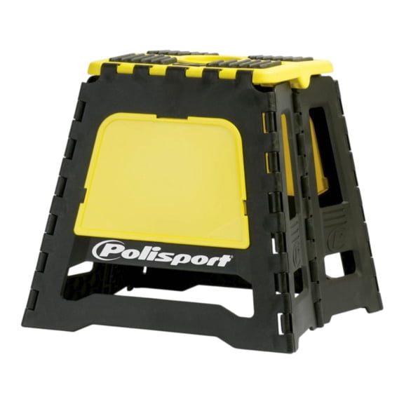 Polisport Foldable Pit Bike Stand - Lightweight, Heavy-Duty Motocross Stand for Dirt Bikes, MX, Off-Road Motorcycles - Compact, Portable, 552 lb Capacity - FIM Podium Official Stand - Yellow