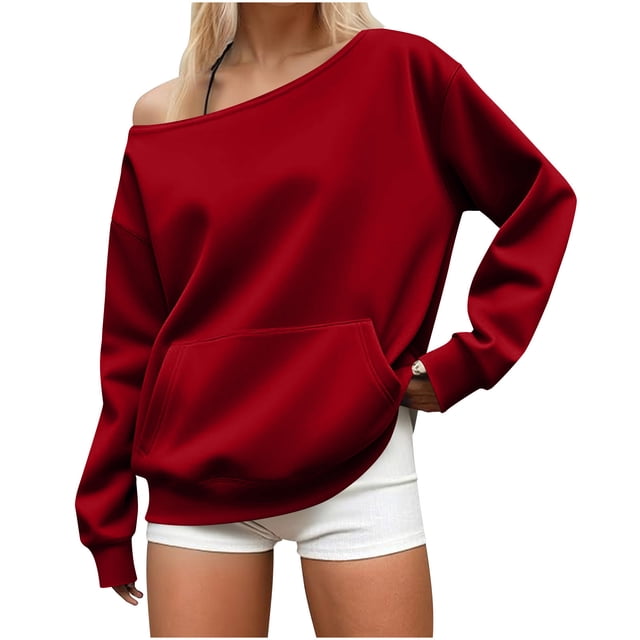 Off Shoulder Sweatshirt Women Casual Drop Should Sweatshirt Oversized Long Sleeve Pullover Tops