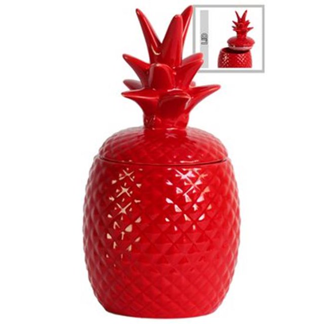 Urban Trends Collection 44207 40 oz Large Ceramic Pineapple Canister, Red