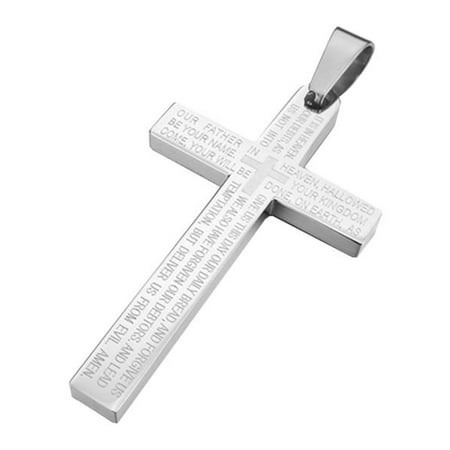 - Silver Stainless Steel Cross Necklace Lords Prayer in English Anti-Tarnish with Two Necklaces J-212