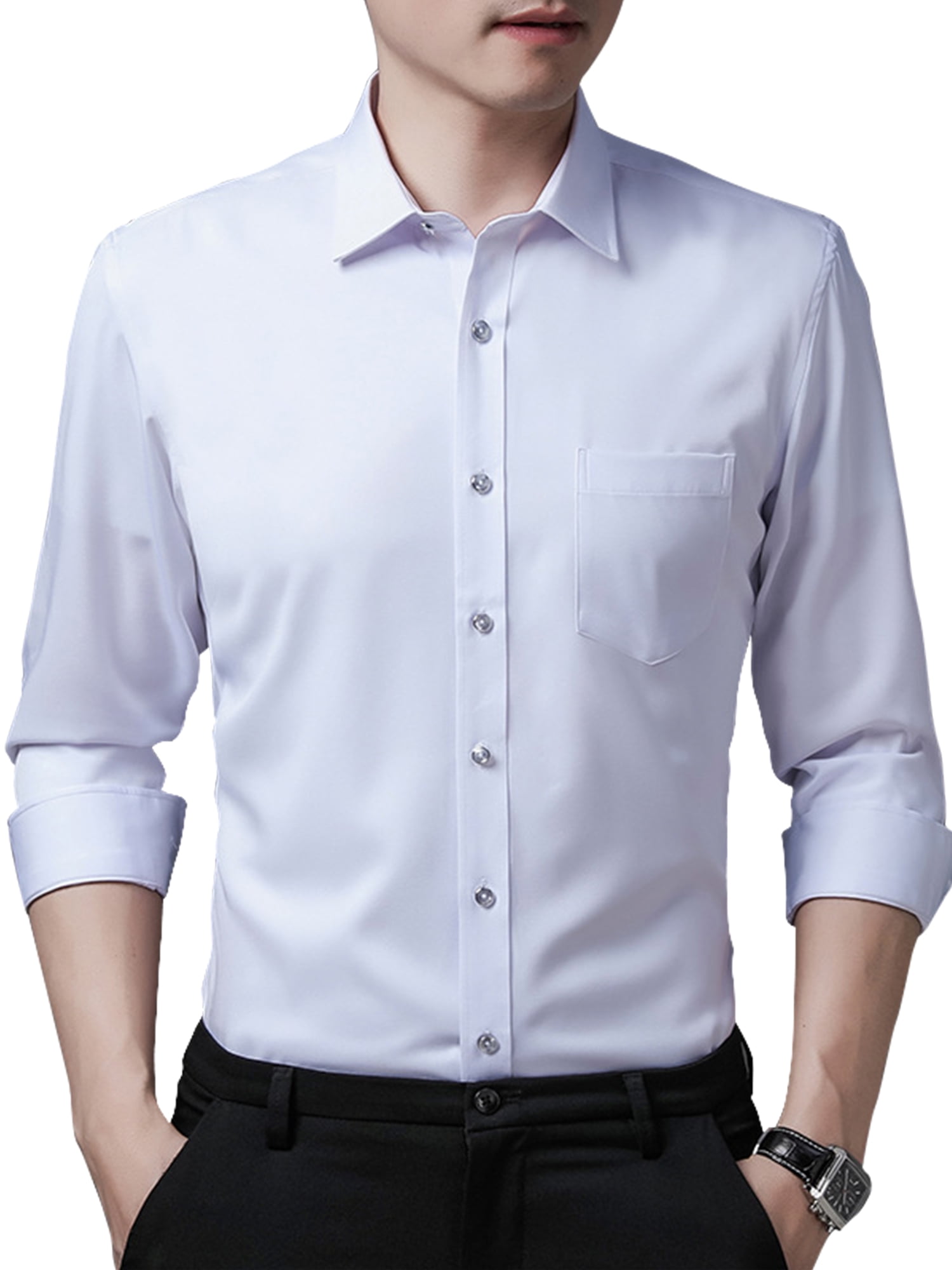 Mens Fashion Casual Turn-down Collar Slim Shirts Long Sleeve Shirt Blouse 
