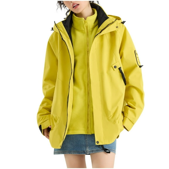 ZQUUVOU Women's 3 in 1 Winter Jacket Parka Snow Ski Jacket Set Thermal Fleece Lined Jacket with Zippered Pockets Windproof Waterproof Coat Gold