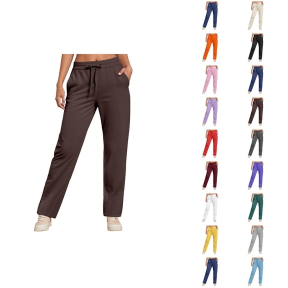 Women's Casual Pants High Waisted Straight Leg Pants Elastic Waistband Comfortable Trousers For Daily Wear Autumn Winter