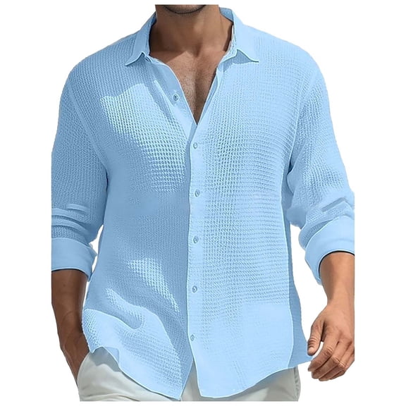 Men's Long Sleeve Solid Color Knit Shirt Casual Button Up Leisure Vacation Top