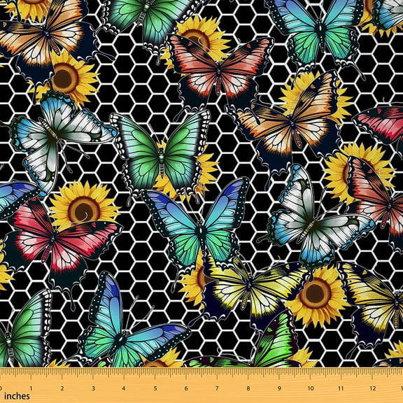 Castle Fairy Colorful Butterfly Fabric by the Yard 1 Yard,Geometric Honeycomb Home Decor Fabric by the Yard,Floral Sunflower Room Decor Fabric by the Yard,Lightweight Flower Room Decor