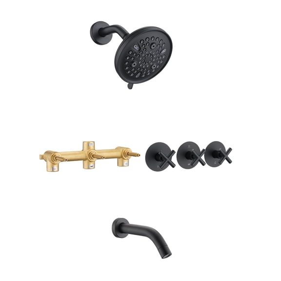 Matte Black 9-Setting Rain Shower Head 3 Handle Tub Wall Mounted Bathroom Faucet System