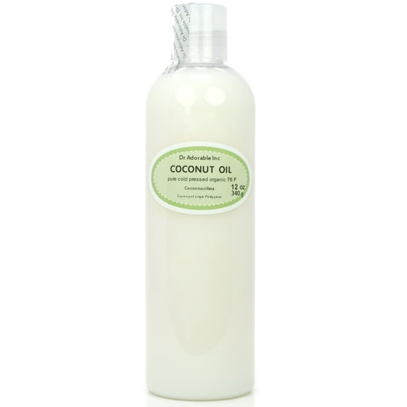 Dr. Adorable - 100% Pure Coconut 76 F Oil Organic Cold Pressed Refined Moisturizing Oil For Face Skin Hair - 12 oz