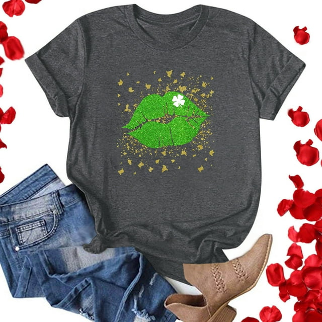 T-shirts de la Saint-Patrick pour Femmes Mode Saint-Patrick Imprimé Col Rond Manches Courtes T-Shirt Décontracté Haut Saint-Patrick