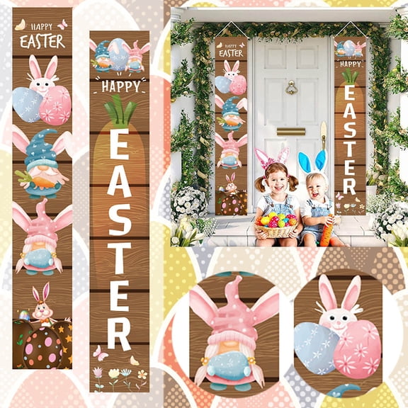 JHEHF Happy Easter Welcome Porch Sign Rabbit Hanging Banners Spring Ornaments Spring Indoor Outdoor Welcome Sign Wall Front Door Decor 11.8*70.8inch