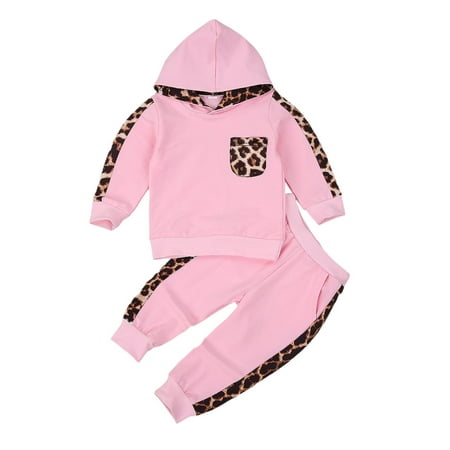 

Carolilly Toddler Baby Girls Clothing Set Children Long Sleeve Leopard Print Hooded Sweatshirt+Elastic Waist Pants