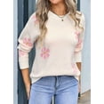 thumbnail image 2 of Womens Cute Flower Sweater Oversized Crewneck Knit Pullover Top Ribbed Knit Winter Outfits Jumper Tops White L, 2 of 8