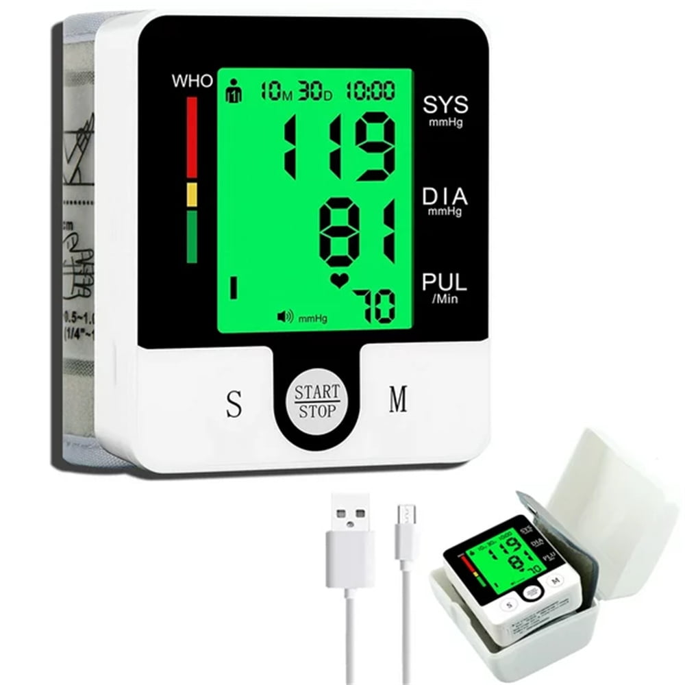 Rechargeable Wrist Blood Pressure Monitor Automatic Digital BP Machine for Home Use with Dual 99