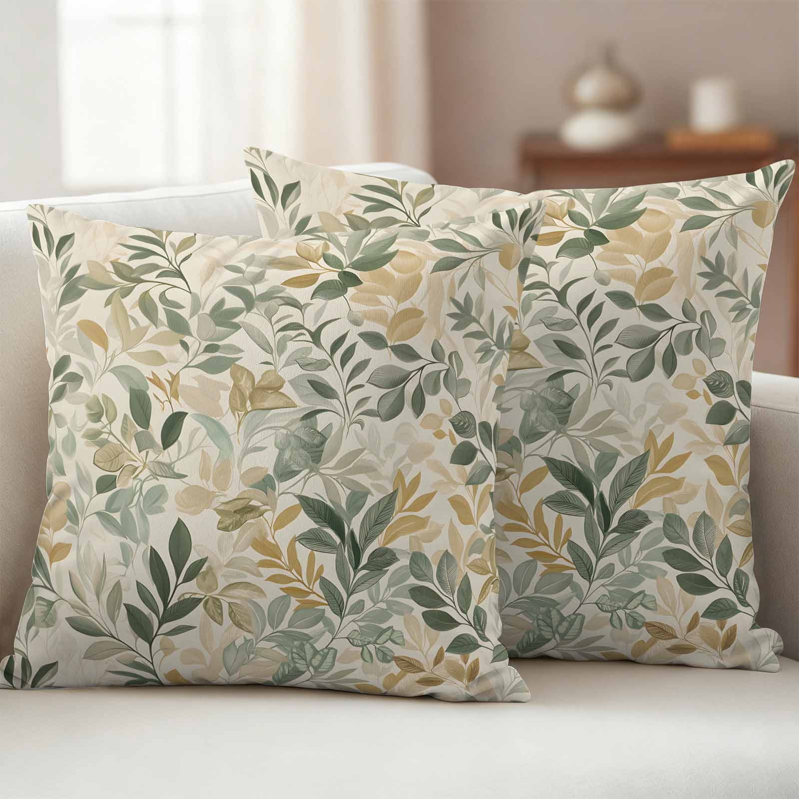 Vintage Leaves Outdoor Pillow Covers 24"x24" Set of 2, Rattail Leaves Plants Watercolor Texture Waterproof Throw Pillow Covers for Patio Furniture, Decorative Cushion Covers for Porch