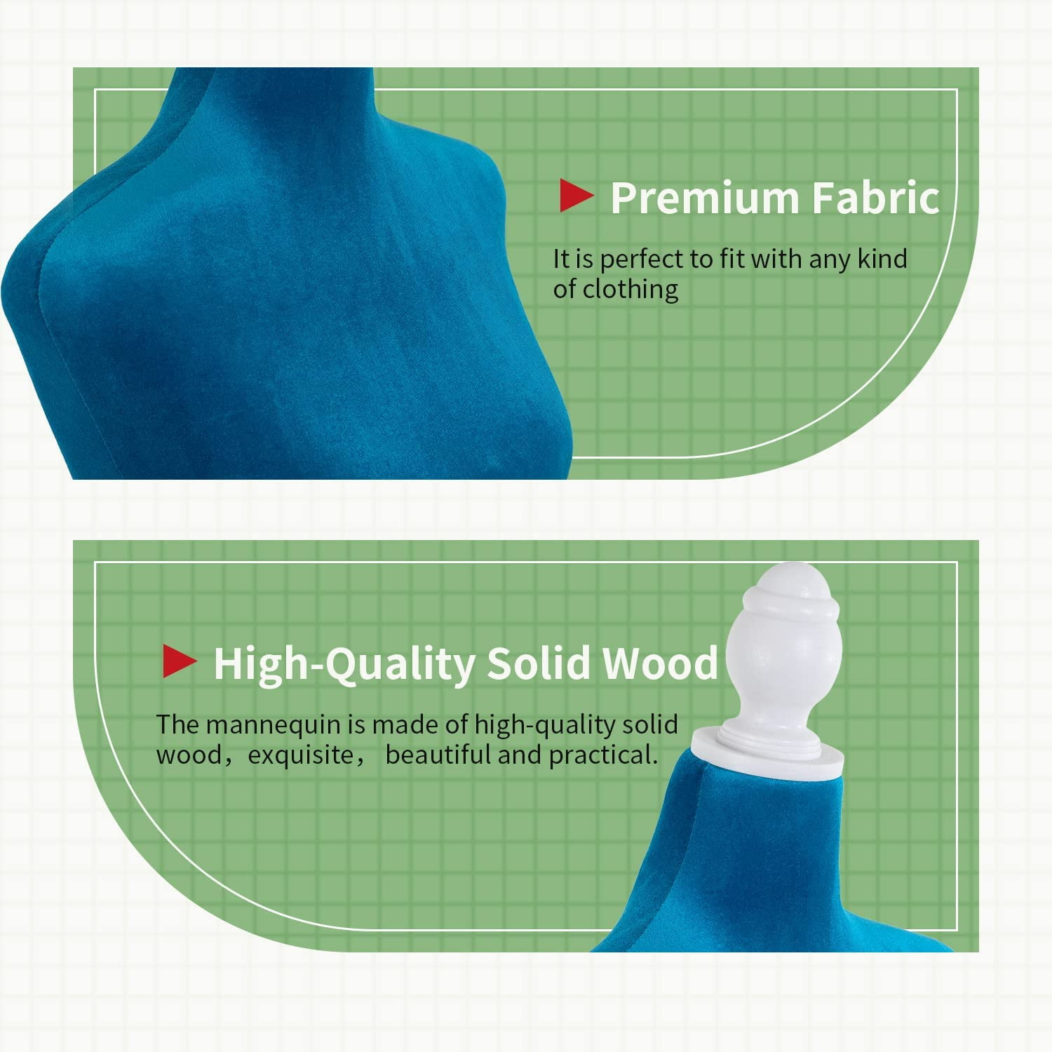 Mannequin Body Female, Dress Form Mannequin Torso Manikin with 49.6-63.7 inch Height Adjustable Wooden Tripod Stand, High Density Foam Portable Display Mannequin for Sewing Dress Display, Blue