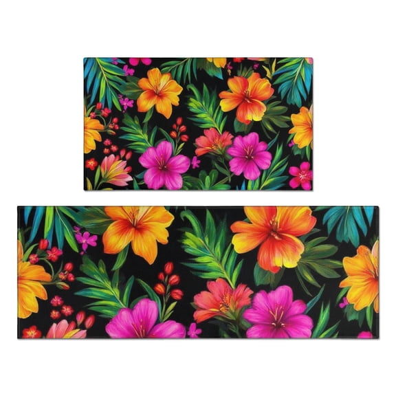 Pioneer Flower Floral Print Pattern Kitchen Rugs Sets Of 2,Anti Fatigue Kitchen Mat Rugs Non Slip Washable,Decorative Kitchen Floor Mats for Kitchen,Sink,Laundry,17"x30" 17"x47"