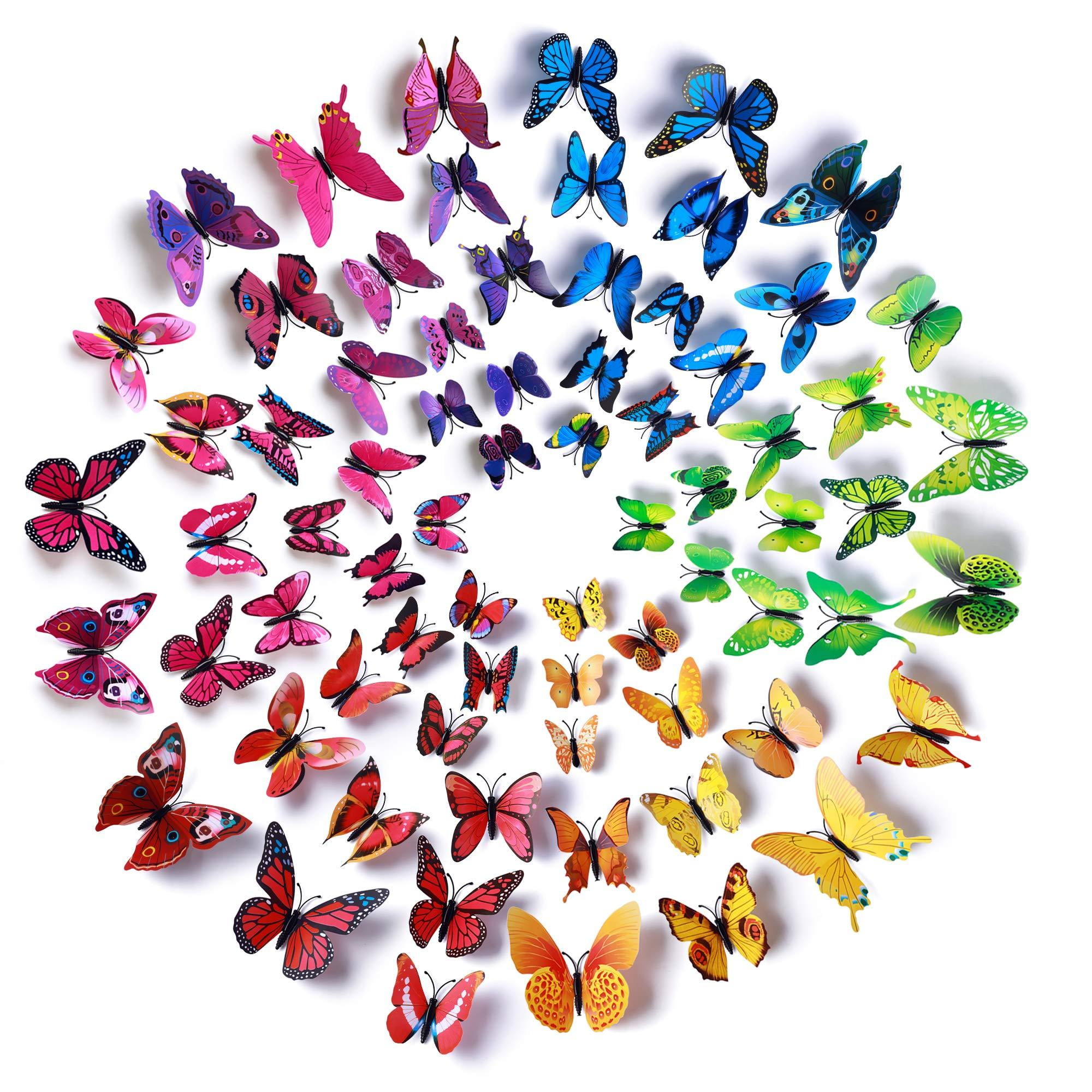 RuiChy 48pcs 3D Butterfly Wall Stickers Removable Butterflies Mural Decals DIY Decorative Wall Art Crafts for Home Kids Bedroom Wedding Decor
