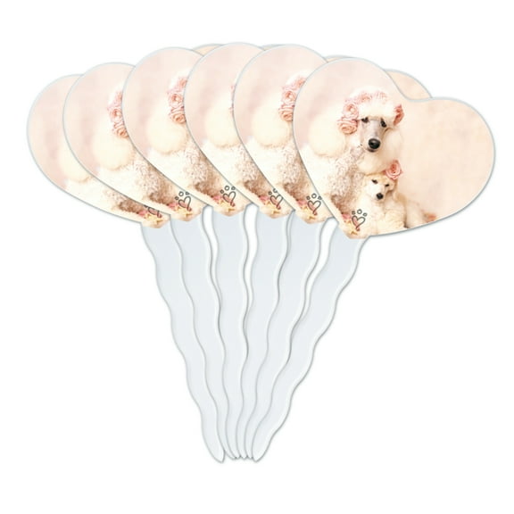 Poodles Mother and Daughter Puppy Dog Heart Love Cupcake Picks Toppers Decoration Set of 6