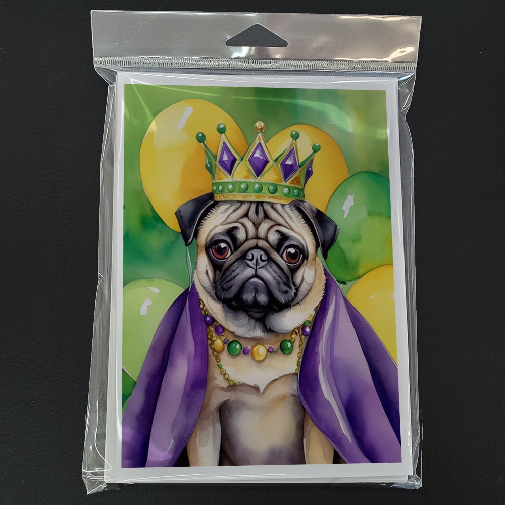 Pug King of Mardi Gras Greeting Cards Pack of 8 7 in x 5 in