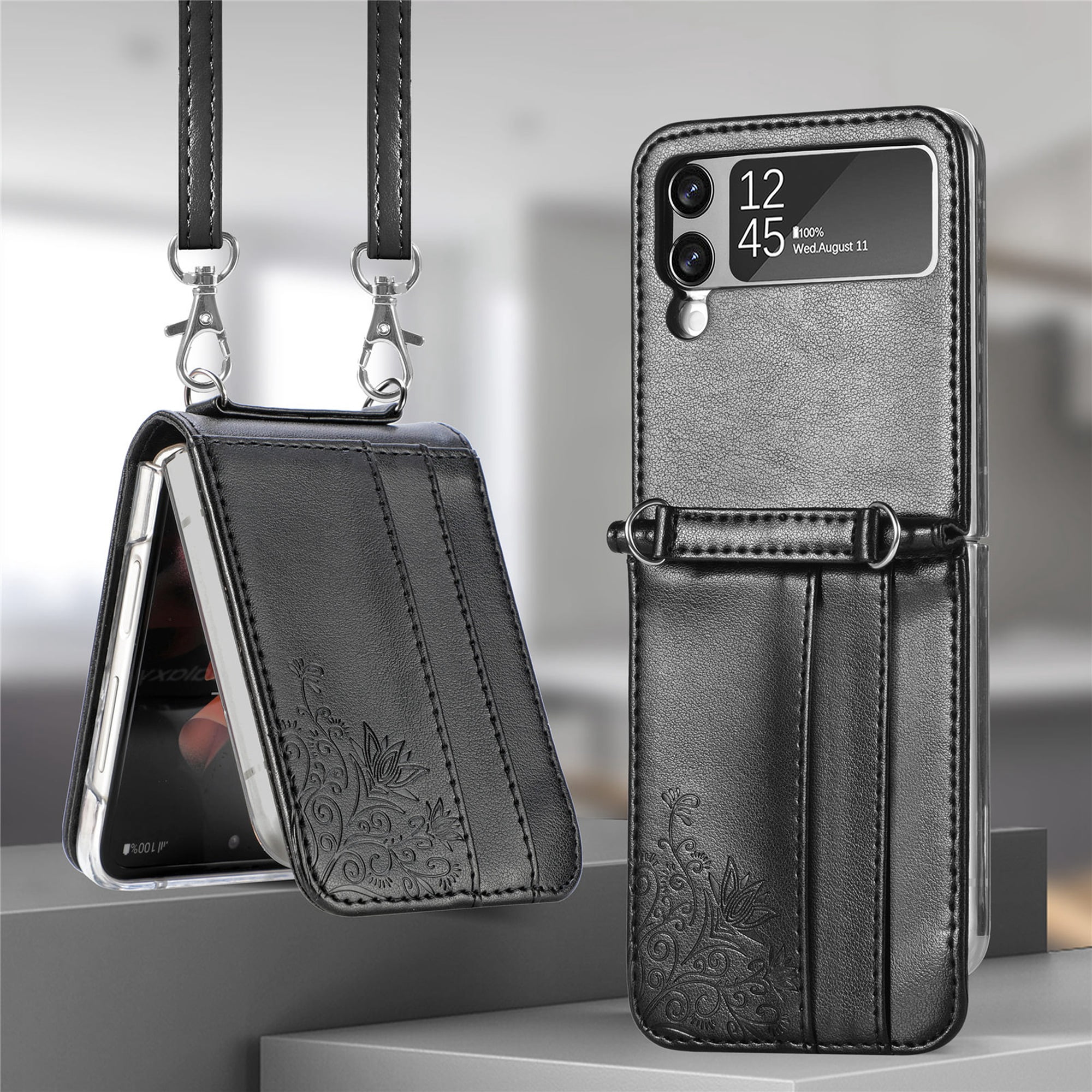 Pu Leather Wallet Case For Samsung Galaxy Z Flip 5 With Card Holder &  Crossbody Shoulder Strap Lanyard