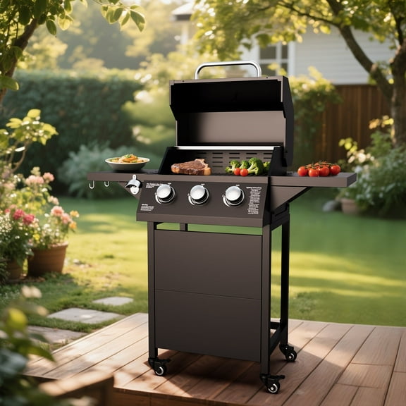 Byacgrill gas grills propane 3-Burner Propane Grill, Gas Grill with 4 wheels, 30000 BTU barbecue grill, Grills outdoor cooking. Suitable for Backyard, Outdoor, Patio, Garden