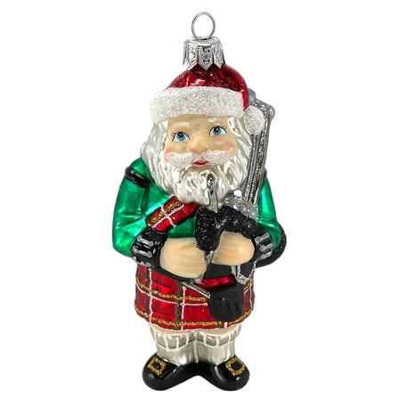Pinnacle Peak Trading Scottish Santa Wearing Kilt with Bagpipes Polish Glass Christmas Ornament 5 inch
