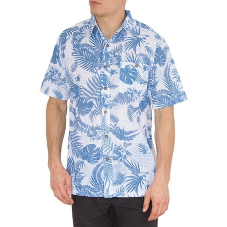 Palms Button - Mens Hawaiian Blue Palms Shirt Short Sleeve Button Up Down Casual Shirts 2XL