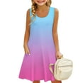 thumbnail image 2 of Girls Summer Dress Sleeveless Flowy Tiered Casual A-Line Teen Beach Sundresses Tank Maxi Dresses with Pockets Light Blue 160, 2 of 6