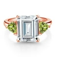 thumbnail image 2 of Gem Stone King 18K Rose Gold Plated Silver Green Peridot Ring Set with Moissanite (8.34 Cttw), 2 of 3