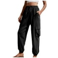 thumbnail image 1 of Women's High Waist Cargo Pants - Drawstring Hem, Side Pockets, Polyester, Casual Summer Trousers, S-XL Sizes, 1 of 7