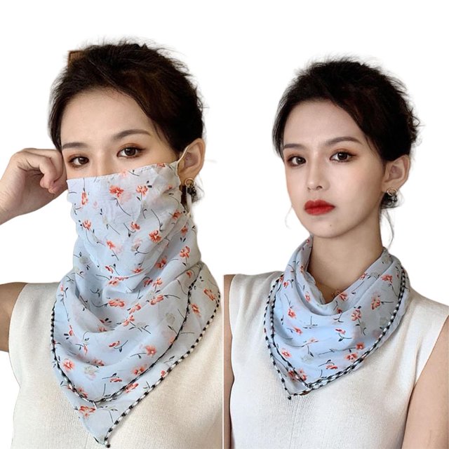 Women Sun Protection Veil Triangle Print Scarf UV Protection Breathable Mask