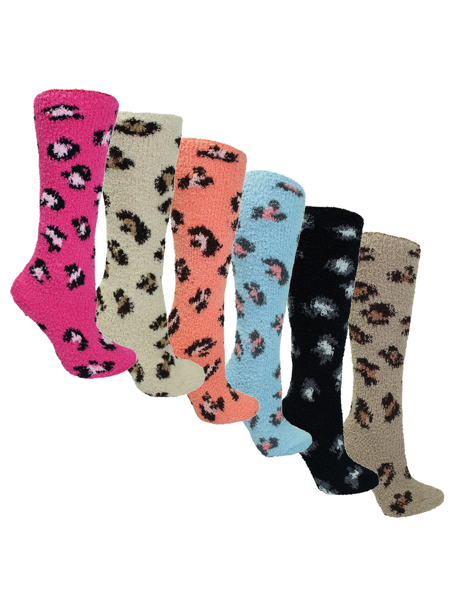 Luxury Divas - Colorful 6-Pack Leopard Print Knee High Fuzzy Socks ...