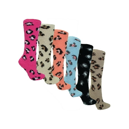 Leopard Knee High Socks - Colorful 6-Pack Leopard Print Knee High Fuzzy Socks