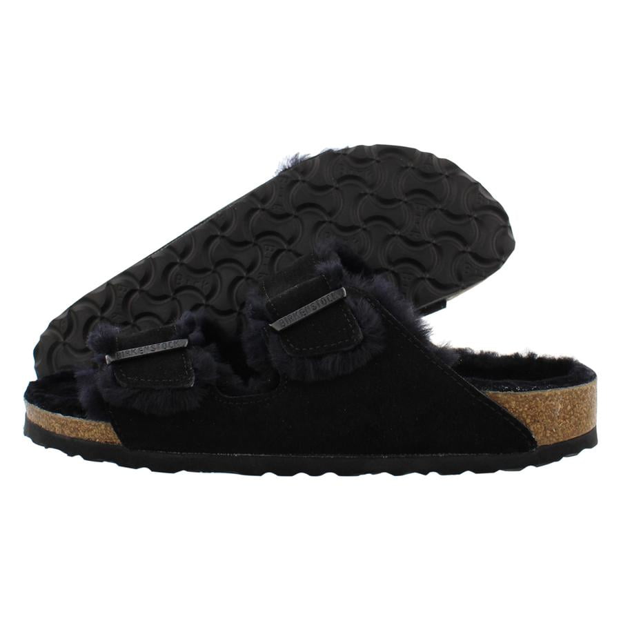 Birkenstock Arizona Shearling Suede Leather Narrow Unisex Shoes Size 6, Color: Black