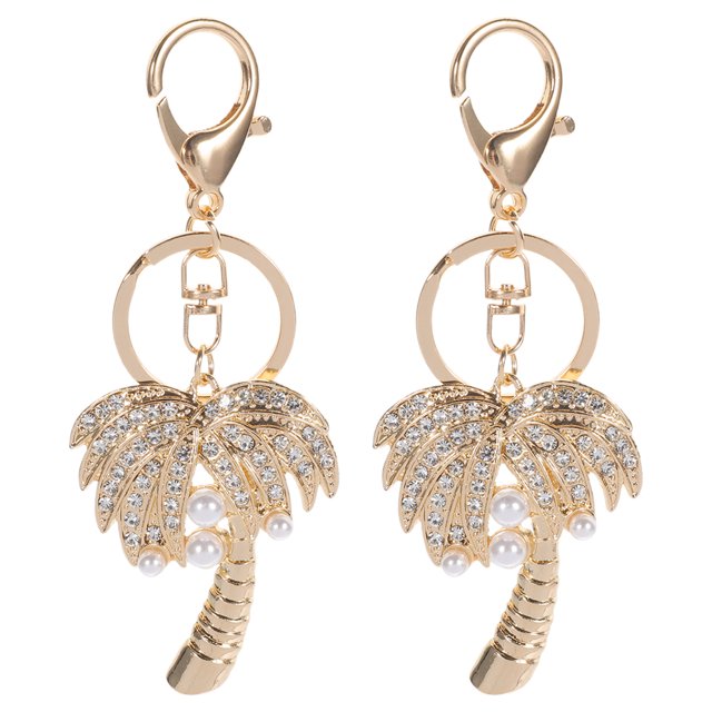 KAKOWELY purse charms 2pcs Elegant Pearl Keychain With Sparkling Rhinestone Coconut Tree Charm Backpack Decor Keychain Backpack Accessories Key Ring Bag Pendant