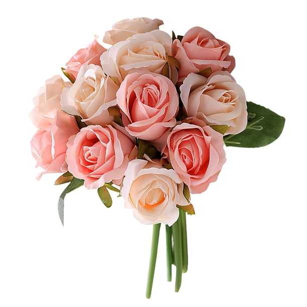 Naiovety Ramo de rosas artificiales de 12 cabezas, ramo de simulación romántico, ramo de flores para boda en casa, ramo de novia, accesorios de Flores artificiales champán Naiovety HA7941-02B