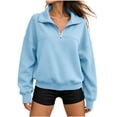 thumbnail image 4 of Htigea Women's 1/4 Zip Sweatshirts Collared Long Sleeve Pullover Fleece Lined Casual Loose Fit Tops Soft Comfy Fall Winter Clothes Light Blue XL, 4 of 7