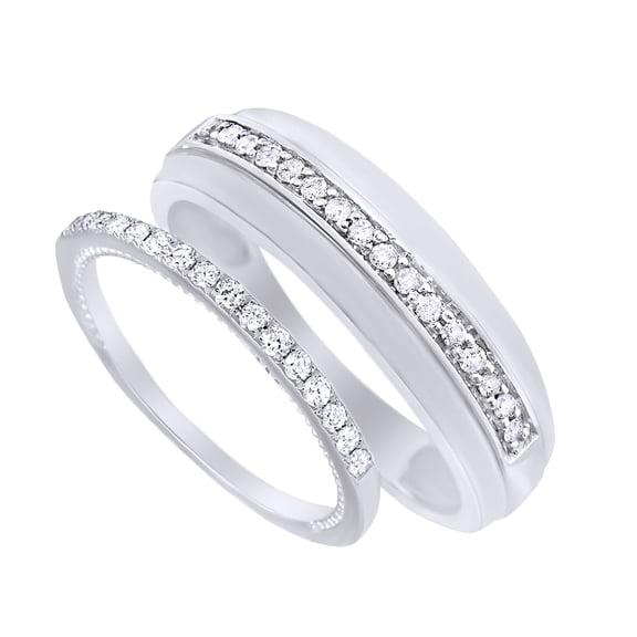 Round Cut White Natural Diamond His And Hers Wedding Band Ring Set in 14K White Gold (0.38 Cttw)