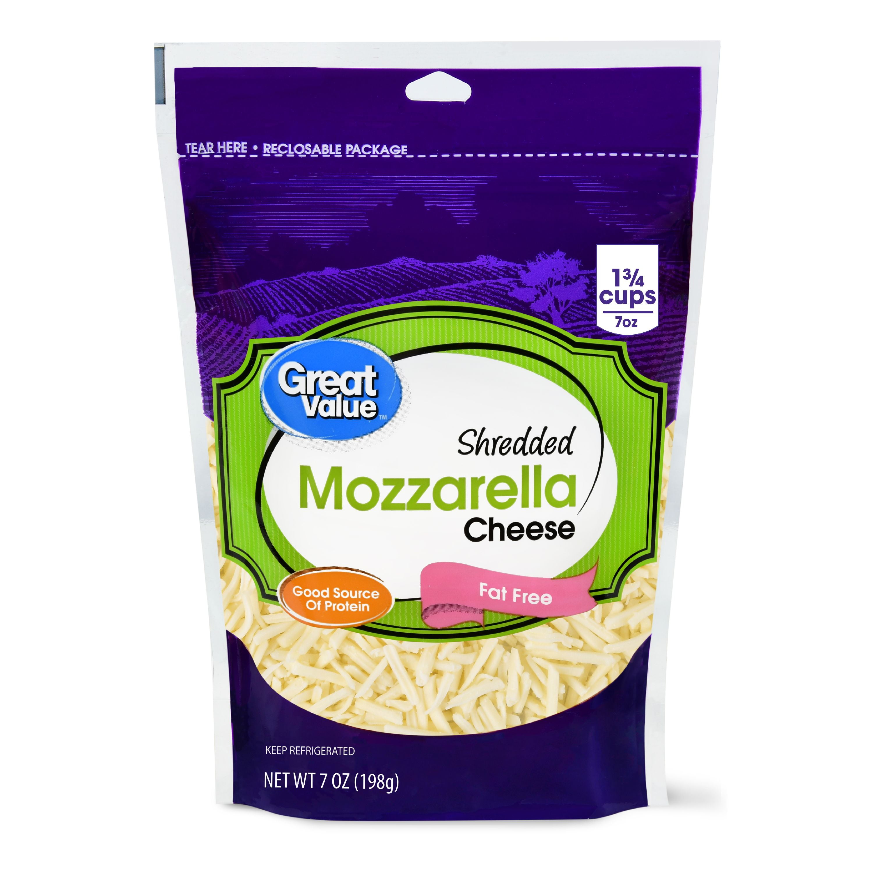 Great Value Fat Free Shredded Mozzarella Cheese, 07 Oz