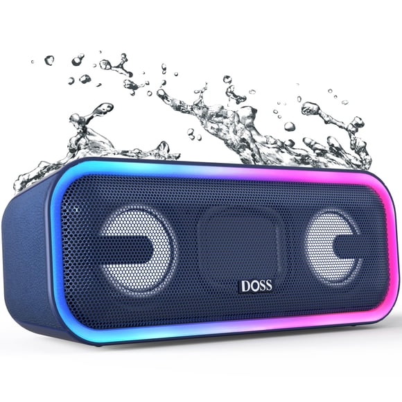 DOSS SoundBox Pro+ Bluetooth Speaker, Immersive 24W Stereo Sound with Booming Bass, IPX6 Waterproof, 15H Playtime, Mixed Colors Lights, Wireless for