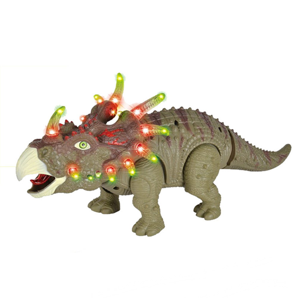 Real Movement Walking Dinosaur Triceratops Toy Figure with Many Lights Sounds 