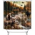 thumbnail image 3 of Deer Moose Elk Woodland Shower Curtain Sets 4-Piece Waterproof Polyester 72x72 Inch, Rustic Lodge Theme with Non-Slip Bath Mat & Toilet Cover, Includes 12 Hooks, 3 of 7