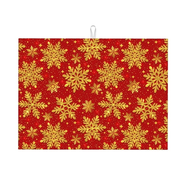 Fotbe Christmas With Gold Snowflakes Alfombrilla de Secado para Cocina con Estampado, 18x24 Pulgadas