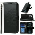 thumbnail image 1 of for  iPhone 12 Pro / 12 6.1" Wallet Case, with Hand Strap Embossed Mandala Pattern Flower Premium PU Leather Protective Full Flip Phone Case Cover for  iPhone 12 Pro / 12 6.1",Black, 1 of 11